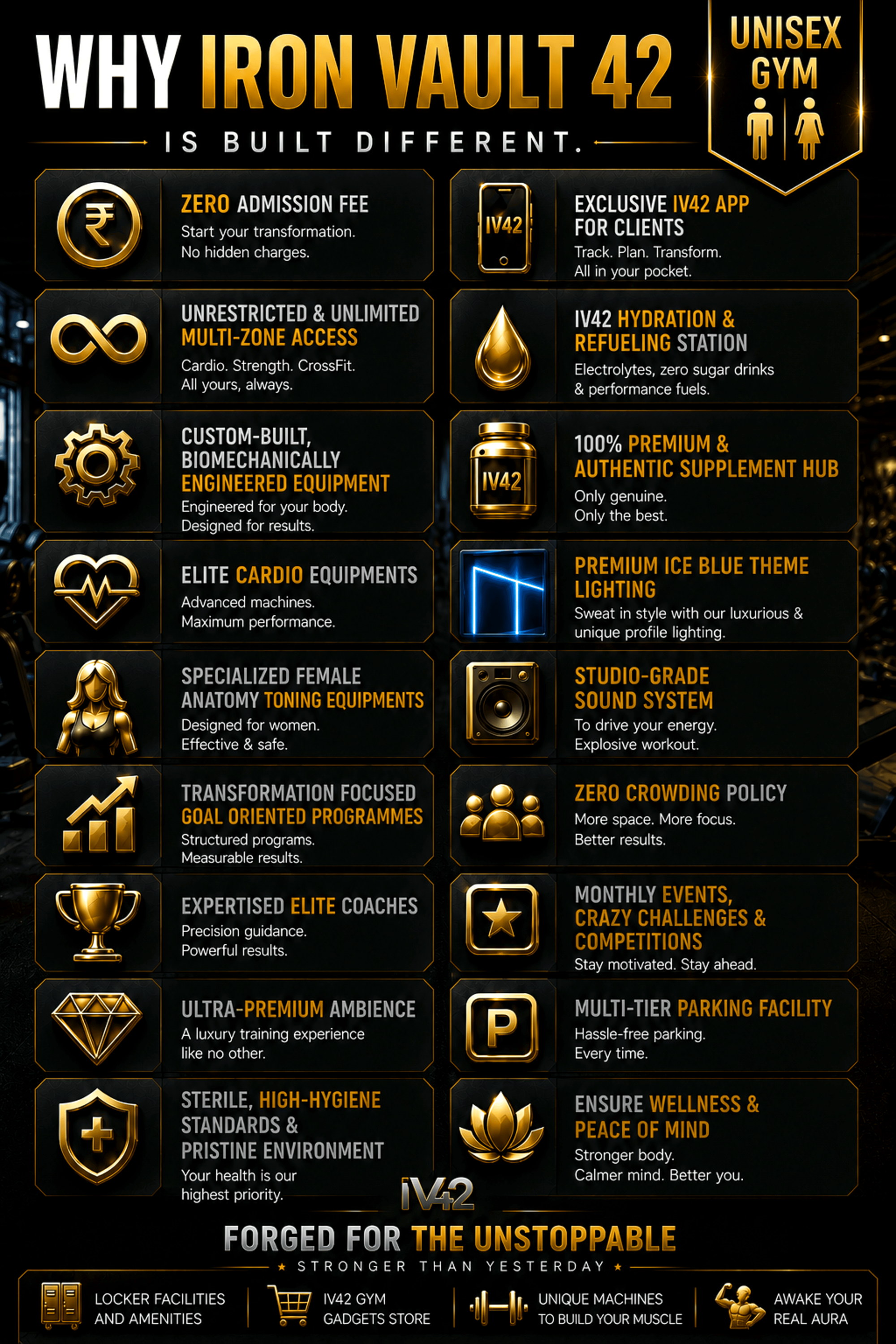 Why IRON VAULT 42 facilities overview poster