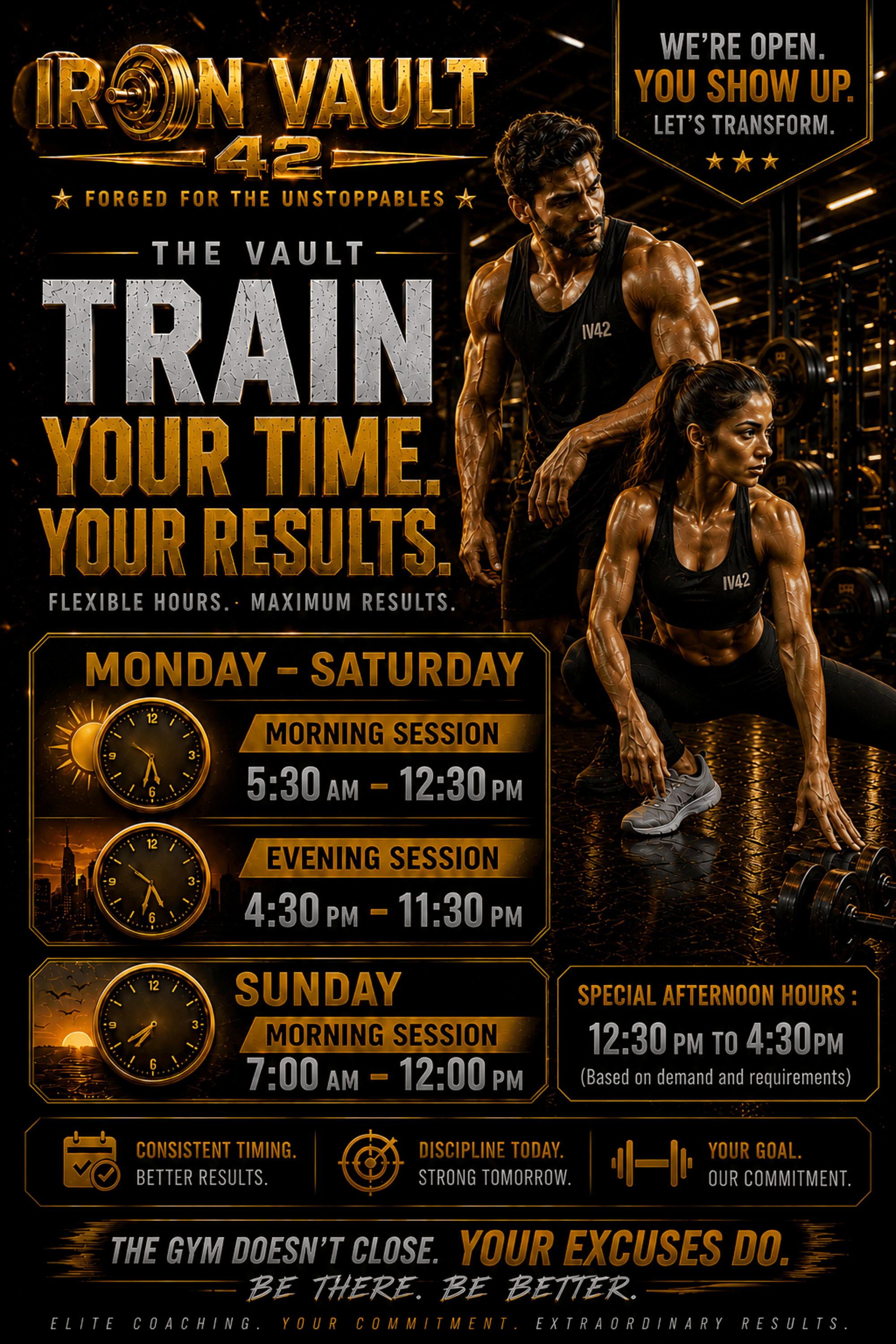 IRON VAULT 42 complete gym hours poster